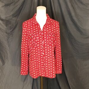 Notations Red and White Patterned Button Down Shirt